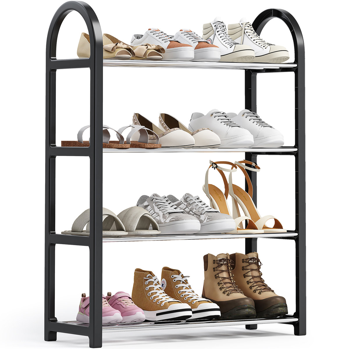 4 Tier Shoe Rack for Closet, Space-Saving & Durable Shoe Organizer, Easy Assembly Black 12 Pair Shoe Storage for Entryway
